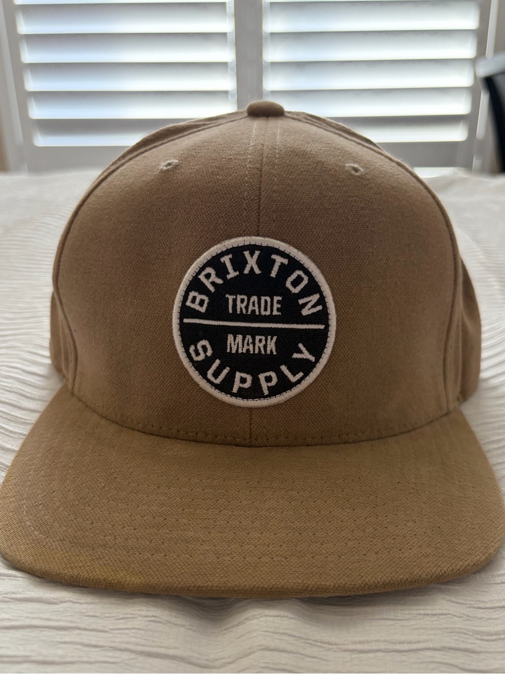 Brixton Tan Brown Snapback Hat with Black & White Patch